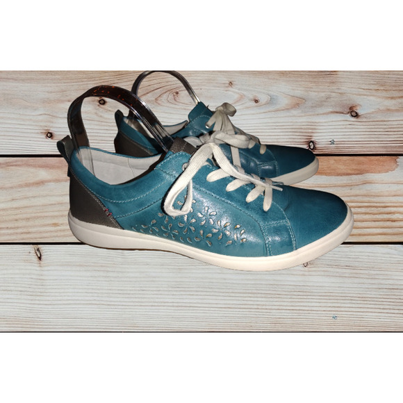 Josef Seibel Shoes - Josef Seibel Women's Caren 06 Teal and Gold Leather Sneakers EU Size 40